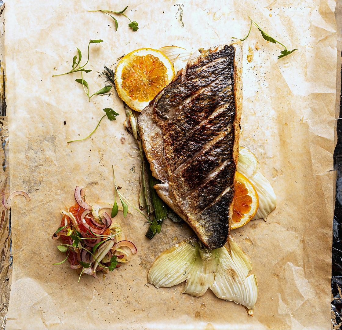 Sea bass, fennel, blood orange